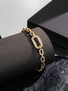 1pc 18K Gold/Platinum Plated Cubic Zirconia Fully Paved Unisex Hip Hop Bracelet, Luxury Gift For Women, Suitable For Daily Wear And Parties