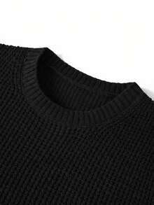 GRDR Men's Solid Color 7-Gauge Jacquard Knit Sweater, Basic Warm Thick Pullover For Autumn/Winter - Black - View 6