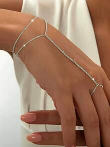 1 件不锈钢简约手链和手指链设计配件（随机小珠子） - 銀色 - 查看 3