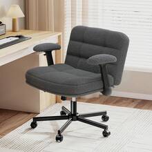 Teddy Plush Criss Cross Desk Chair With Flip-Up Arms And Wheels  Adjustable Height Wide Office Chair For Vanity Home Office Bedroom, Grey - 灰色 - 查看 8