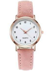 3 relojes de cuarzo para mujer, diseño de esfera redonda clásica con correas de cuero negro, blanco y rosa, marcas numéricas claras, cómodos y amigables con la piel, adecuados para el uso diario y ocasiones profesionales - Multicolor - Ver 3