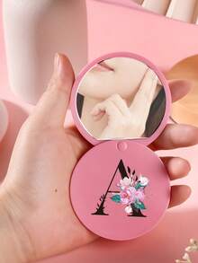 Specchietto scorrevole mini comodo, con fiori stampati e iniziali da A a Z, specchietto da trucco carino, specchietto compatto mini, specchietto da trucco portatile, specchietto a mano mini, specchietto da toletta, specchietto da trucco per uso quotidiano, viaggio e feste, economico, riempimento calze natalizie, trucco, strumenti per il trucco, roba economica, regali, regali per donne, regali di Natale