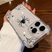 Protección de bolsa de aire anticaídas en las cuatro esquinas | Cubiertas Protectoras para Teléfonos: Silicona Suave Transparente con Estampado de araña | Compatible con Samsung (Series A, S, Note 10/20),  (16, 15, 14, 13, 12 Pro Plus, X, XS Max) y OPPO, Redmi, , Honor - transparente - Ver 4