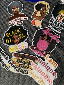 1 Set de 3/8 piezas Parches bordados de la serie de niñas negras lindas, parches de poliéster de moda lindos, apliques para coser o planchar en ropa, accesorios, mochilas, vaqueros, chaquetas, camisetas, sombreros, vestidos, etc.