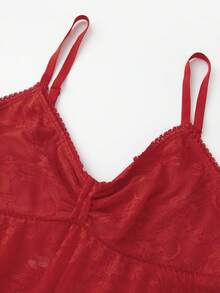 Women's Summer Lace Camisoles Sleeveless Open Back Deep V Neck Crop Cami Tank Tops - 紅色 - 查看 7