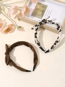 2 Stück Leoparden-bedruckte Stirnbänder für Frauen und Mädchen, süße braun-weiße Haarreife, niedliche Mädchen-Haarschmuck für den täglichen Gebrauch, Herbst-Winter-Kopfbedeckung, Frauenhaar-Accessoires