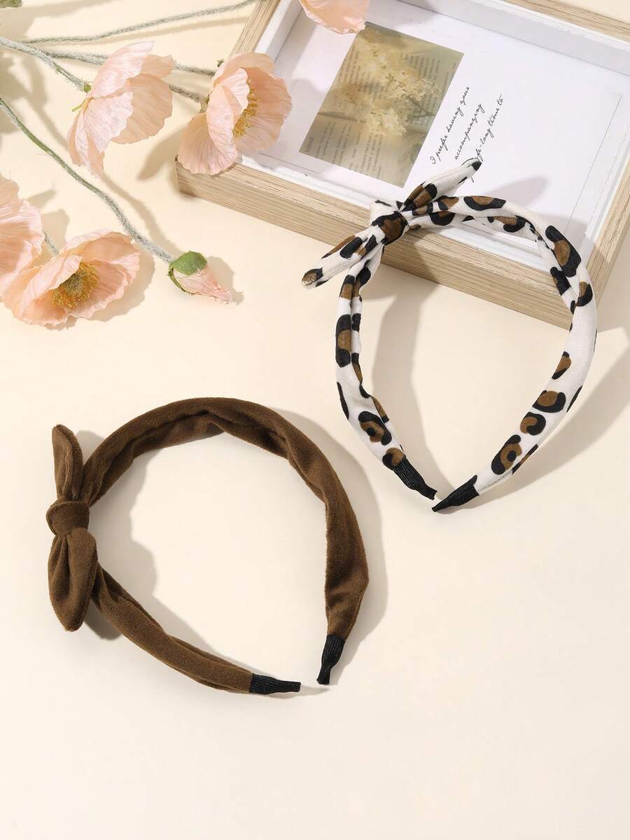 2 Stück Leoparden-bedruckte Stirnbänder für Frauen und Mädchen, süße braun-weiße Haarreife, niedliche Mädchen-Haarschmuck für den täglichen Gebrauch, Herbst-Winter-Kopfbedeckung, Frauenhaar-Accessoires