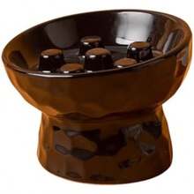 TSBXLKJOAES Cuenco Elevado para Gatos de Cerámica – Diseño Inclinado 15° Antivómitos, Comedero Slow Feeder para Gatos y Perros Pequeños, Apto para Comida Seca y Húmeda()(Black) - Tipo 3 - Ver 2
