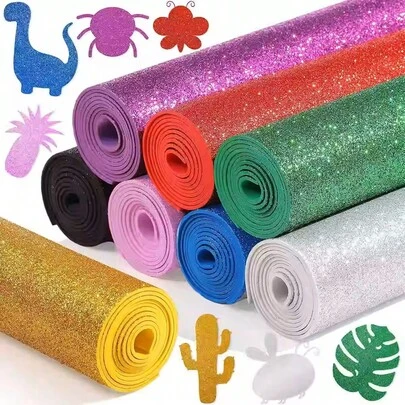 10pcs A4 Solid Color Glitter Gold Foil Paper With Adhesive Backing, DIY Craft Material, Scrapbooking Background