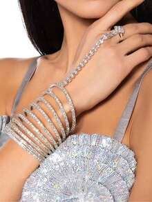 1pc Fashionable Multi-Layer Crystal Bracelet, Luxury Sparkling Elastic Cord Bracelet For Women