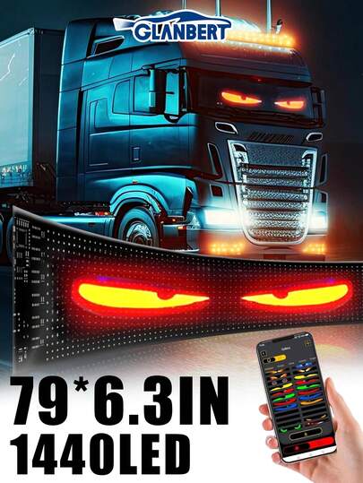 GLANBERT Espeluznante Halloween: ¡Ilumina tu vehículo! - 1 Set de 79 pulgadas Luz LED de panel de píxeles con ojos de diablo para camión o coche, control por aplicación, iluminación plegable y suave, pantalla LED dinámica ultrafina con ojos de diablo, aplicación móvil, personalizable y universal, 12V 24V