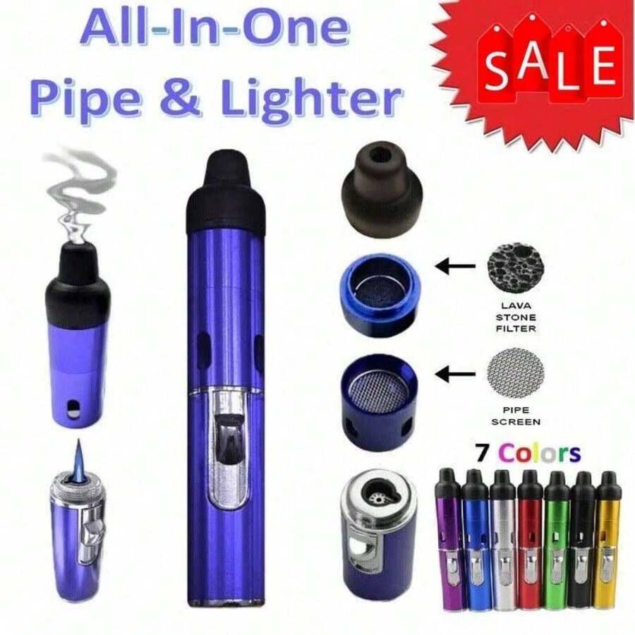 1pcs All-In-1 Pipe Windproof Click Butane Refillable Torch Lighter Click-N-Hit, Outdoor Windproof Butane Lighter, Adjustable Flame Lighter, Suitable For Barbecue, Kitchen Baking, Men'S Gift(No Butane),Battery-Free, Barbecue Lighting - 綠色 - 查看 1