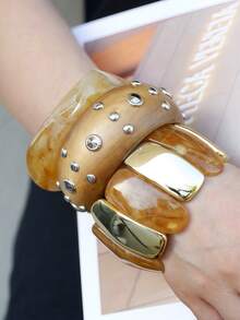 5 chiếc/4 chiếc/1 chiếc Vòng tay nhựa không đối xứng mặt rộng phong cách Âu Mỹ phổ biến dành cho nữ, làm từ gỗ thông tự nhiên, phù hợp với trang phục hàng ngày, trang phục lễ hội, phong cách Boho (Gỗ thông tự nhiên, vân gỗ, vết gỗ là bình thường) - Màu nâu - Xem 9