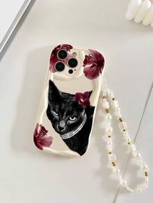 奶油色波浪边亮面油彩花卉猫咪图案防震手机壳，带链条，兼容 XR/7/8ne 17/17 Pro/17 Pro Max/17 Aione 16/16 Pro/16 Plus/16 Pro 手机 15 Pro 手机 14；软壳兼容 11、P12、XS；奶油色波浪边亮面油彩新款 TPU 防震软壳，适用于 Galaxy S24、Galaxy S24+、Galaxy S24 Ultra、Galaxy S22、Galaxy A13 4G、Galaxy A52、A52s 5G、Galaxy A23、Galaxy A35、Galaxy A25、Galaxy A73、Redmi Note 11/11 Lite - 彩色 - 查看 6