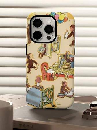 1pc Monkey Book Style 2-In-1 Detachable Hard & Soft Protective Phone Case Compatible With Apple 17/16/15/14/13/12/11 Series, Full Coverage, Suitable For Boyfriend/Girlfriend Gift