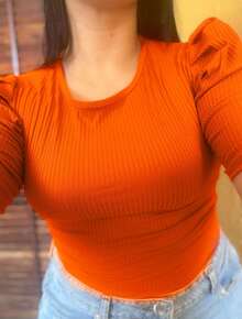 Women's Ribbed Blouse - Orange - View 1