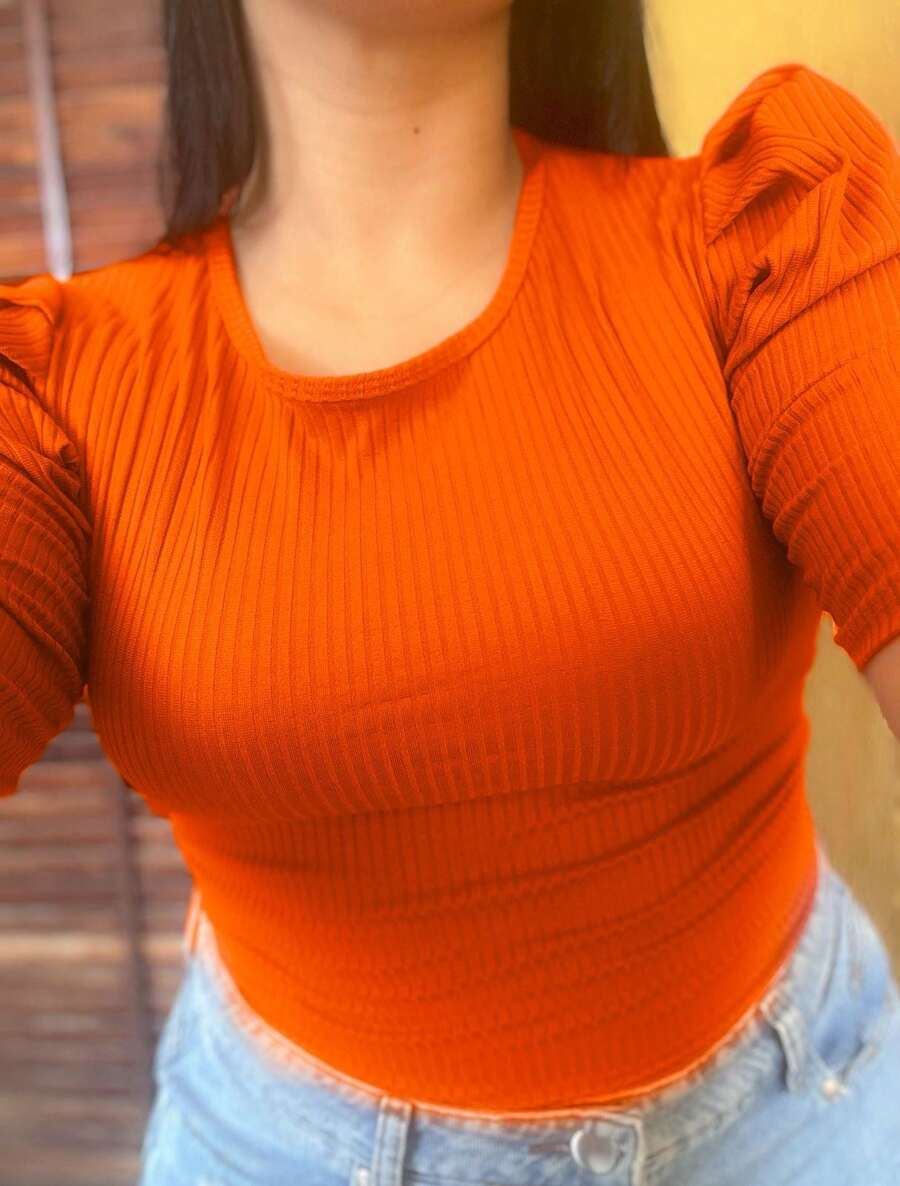 Women's Ribbed Blouse - Orange - View 1