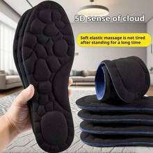 1 Pair Of Men's And Women's Sports Insoles, Anti-Odor, Sweat-Absorbing, Breathable, Shock-Absorbing, Thickened Insoles, Soft And Elastic, Not Tiring To Stand For A Long Time. Insoles, Sports Insoles, Fashionable Insoles - Black - View 4