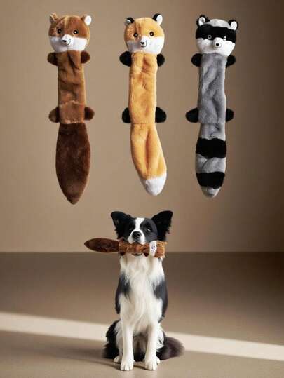 1pc Pet Plush Squeaky Toy, Raccoon & Squirrel Shaped Chew Toy, Durable Dog/Cat Teething And Biting Toy For Self-Play And Training