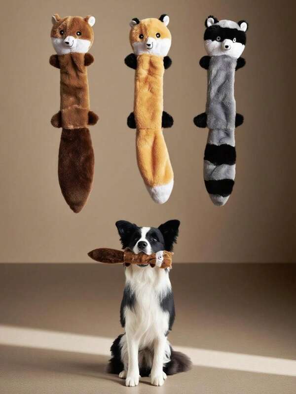 1pc Pet Plush Squeaky Toy, Raccoon & Squirrel Shaped Chew Toy, Durable Dog/Cat Teething And Biting Toy For Self-Play And Training