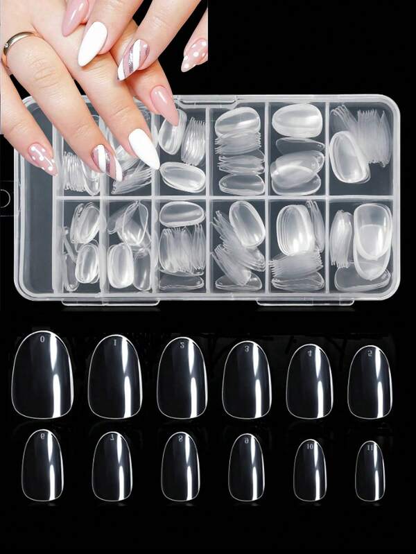 240 pezzi di unghie trasparenti, 12 misure di unghie acriliche artificiali, adatte per saloni di manicure e fai da te (opzioni disponibili per forma ovale/quadrata)