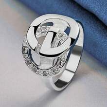 925 Sterling Silver Rings With Shiny Zirconia Design For Women Men Engagement Ring For Wedding Party And Daily Wear Fashion Jewelry Valentine's Day Gift / Holiday Gift - Silver - View 3