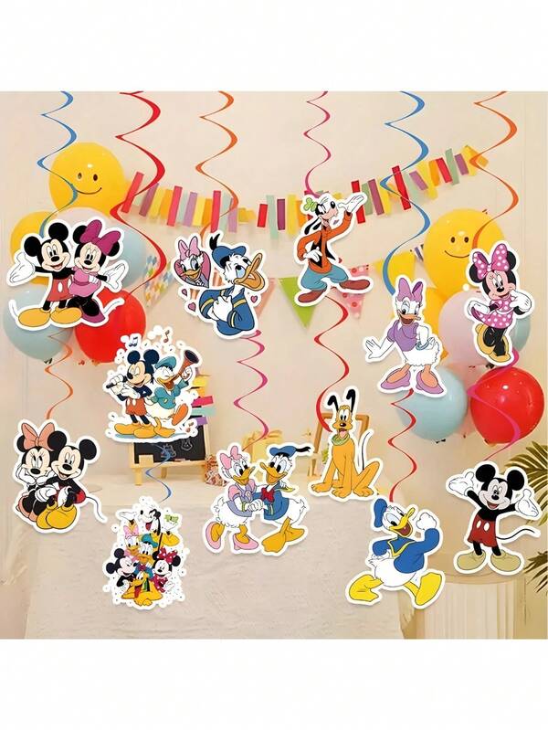 24pcs -Minnie Spiral Theme Party Decoration Children's Birthday Flag Cake Insert Balloon Set, Cartoon Party Decoration, Stitch Card Insert, Perfect Decoration, Perfect Gift. It Is The Perfect Choice For Home Interior Decoration, Party Decoration, Birthday Gifts, Various Festival Gifts And Graduation Gifts. Easter Gifts. Cake Decoration, Scene Arrangement, Birthday Scene Arrangement Ornaments