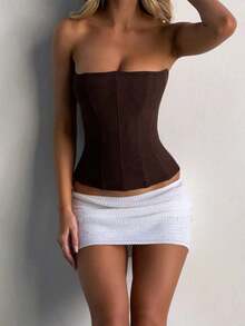 Crop top de verano para mujer Onicee, color marrón, top bandeau con cintura de malla a la moda, adecuado para el Día de San Valentín, citas, reuniones, fiestas, viajes, vacaciones, playa y otras ocasiones - Marrón - Ver 5