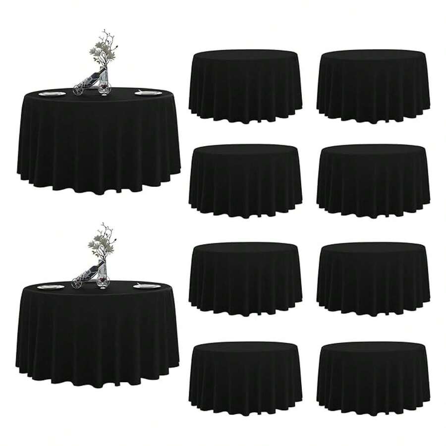 Round Tablecloth,10 Pack 132inch Stain And Wrinkle Resistant Polyester Table Cloth,Decorative Fabric Table Cover For Kitchen,Dinning,Party,Wedding RoundBlack - Multicolor 757 - View 1