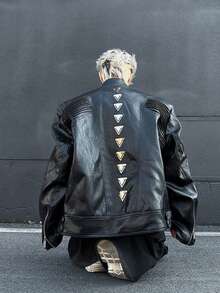 Small Niche Dragon Bone Metal Spine Fold Deconstruction Short Leather Jacket Jacket - Black - View 1