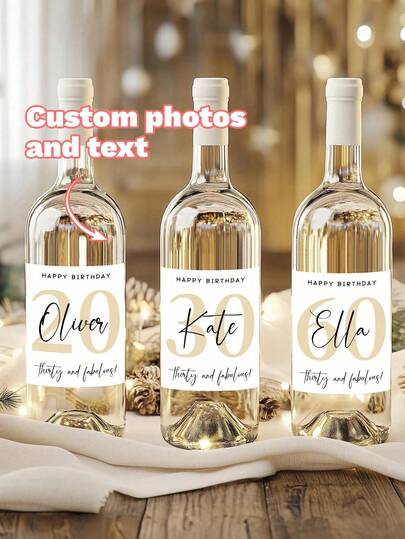 Personalised Milestone Birthday Wine Label Gift For Her Elegant Floral Bottle Sticker Name And Age For 30th 40th 50th 60th Birthdays