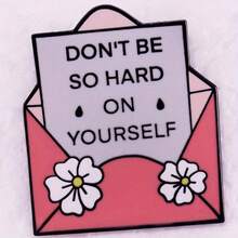 Creative Envelope Enamel Pin | Don't Be Too Strict With Yourself | Decorative Pin With Pink Flowers Suitable For Backpacks Hats And Clothing | Gift For Flower Enthusiasts - Multicolor - View 3