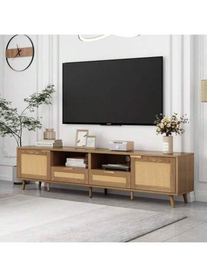 Low TV Cabinet Multiple Storage Functions, Wood ed Particleboard, Open Space Ladder Compartments, Accommodates Up To 70 Inch TVs, 173 38 48 Cm view 2