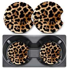 2 Pack Car Coasters For Cup Holders,Brown Leopard Car Coasters,2.75" Universal Size Anti Slip Rubber Mat,Cheetah Cup Holder Decal,Cute Auto Accessories Interior For Women{"Color_name":"LeopardPrint","Size_name":"2PCS"} - 豹紋 - 查看 1