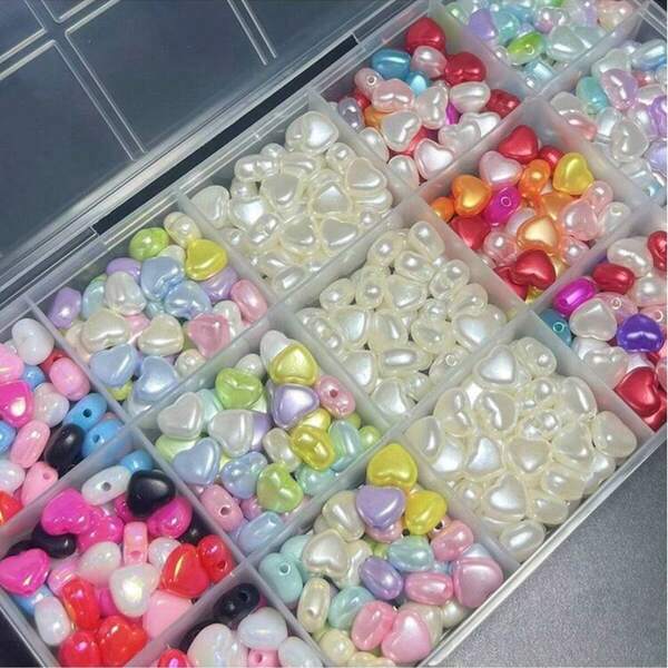 100pcs/Pack Or 600pcs/Box Multi-Color Heart Shaped Beads, Colorful Mixed Heart Beads, Bracelet & Jewelry Making Supplies