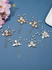 3pcs/Set Handmade Leaf Artificial Crystal Hair Clips Wedding Bridal Party Bridal Hairpin Hair Accessories - Multicolor - View 1