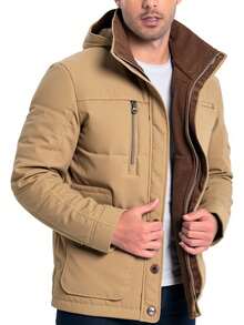 Abrigos de lana de invierno para hombre, ajuste delgado, chamarra de gabardina de lana - Caqui - Ver 3
