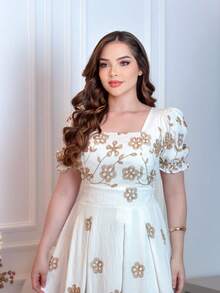 Elegant Viscose Midi Dress With Short Sleeves - White - View 4