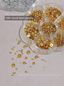 1 Box Mixed Nail Art Decorations - Assorted Size Flat Gold/Silver Beads, Versatile Mini Half-Round Pearls, Nail Art Accessories - Multicolor - View 3