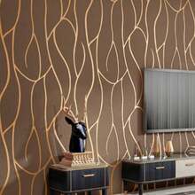 1 Roll Brown Modern Minimalist Non-Woven Wallpaper | Suitable For Living Room, Kitchen, Bedroom, Dorm, Furniture Renewal, Aesthetic Wall Covering, Shapes And Stripes Style, Wavy Pattern Wall Paper Wall Stickers Wall Decor Room Decor Bedroom Decor