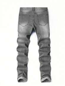Plus Size Men's Fashionable Distressed Stretch Denim Jeans - Dark Grey - View 2