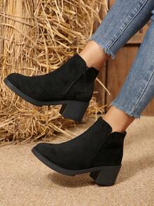 Women's Ankle Boots, Women's Short Boots, Round Toe, Thick Heels, Solid Color Design, Simple Style, Gorgeous And Comfortable, Suitable For Daily Commuting Wear. - 黑色 - 查看 2