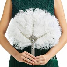 BABEYOND Vintage Bridal Feather Bouquet 1920s Ostrich Feather Fan Crystal Bridesmaid Bouquet 20s Gatsby Wedding Bouquet Flapper Accessories (White & Crystal Handle) - trắng - Xem 3