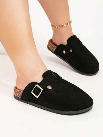 Wide Fit Women's Indoor Outdoor Non-Slip Casual Shoes, Soft Cork Thick Sole Flat Slip-On Slippers, Fashionable Women's Black Sandals, Slippers, Home Shoes, Beach Shoes, Women's Flip Flops, Thick Soled Sandals, Comfortable And Elegant Women's Shoes