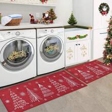 Christmas Kitchen Mat Washable Runner Rug Non Skid Kitchen Rugs And Mats Xmas Decorative Runner Mats Non-Slip Kitchen Floor Mat For Laundry Sink, 40*60 Cm+40*120cm - 紅色 - 查看 2