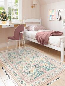 1pc Bohemian Modern Paris Garden Floral Carpet, Suitable For Living Room, Non-Slip Rust Red Printed Vintage Farmhouse Rug, Suitable For Bedroom, Dining Room, Dorm, Office, Home Decor - Hồng - Xem 5