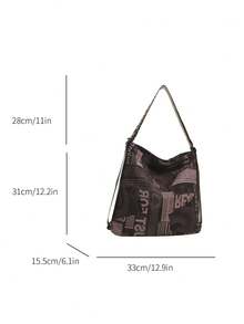 Bolso de mano de estilo retro y casual con estampado de letras en graffiti de poliéster, bolso de hombro minimalista de gran capacidad, adecuado para compras, calle, viajes y uso diario de mujeres