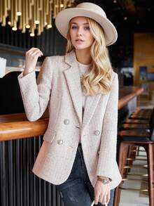 2025秋冬新款优雅羊毛混纺女士西装外套，高品质时尚款式 - 粉色 - 查看 9