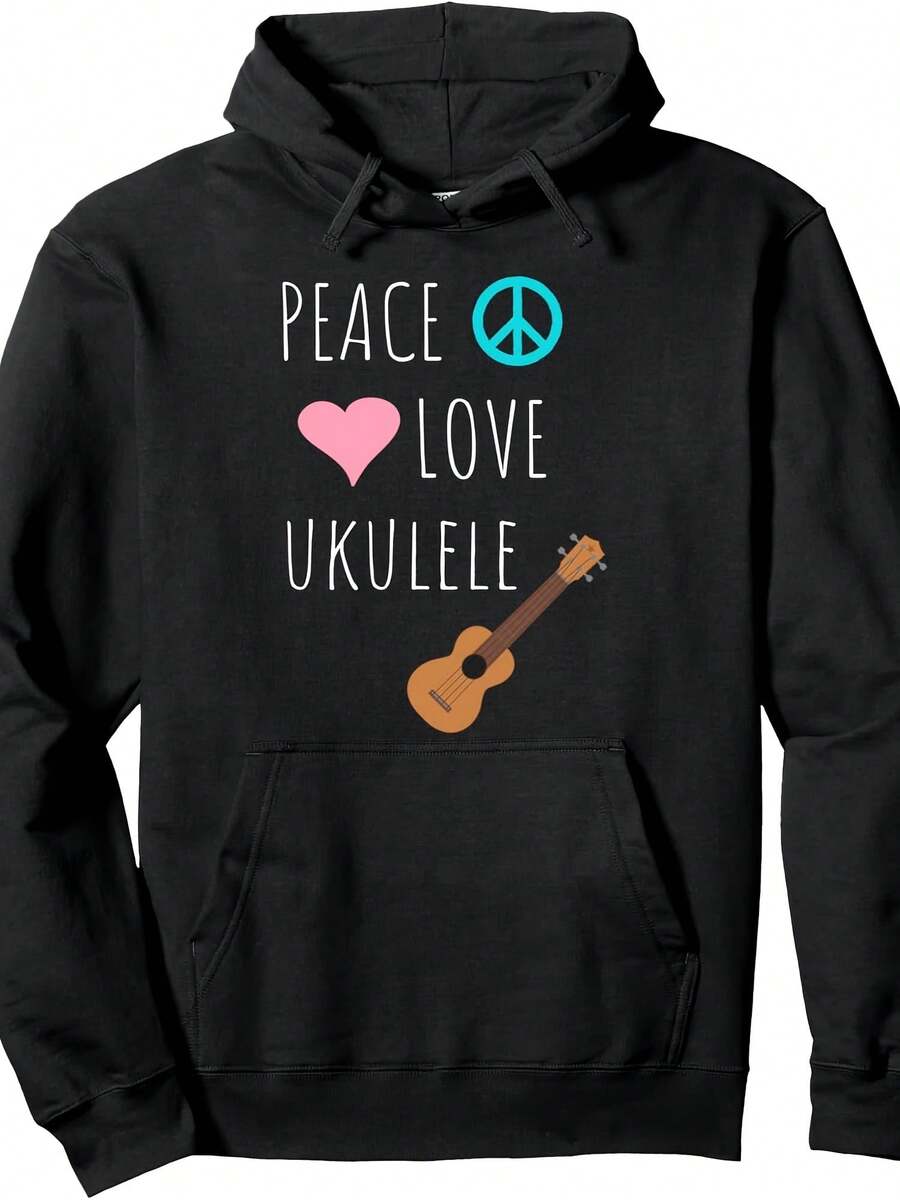 Peace Love Ukulele Music Hawaan Musician Pullover Hoodie - 款式22 - 查看 1