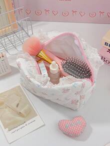 1Pc/Set Sweet Blue Bowknot Pattern Wash And Cosmetic Bag Set,Portable Large Capacity Travel Organizer Toiletry Bag Makeup Bag Skincare Bag,Gift - Multicolor - View 22